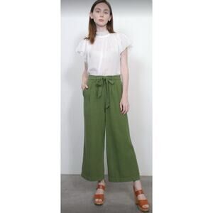 Trovata Birds of Paradis Tina Green High Rise Cropped Wide Leg Pants 6 NWT